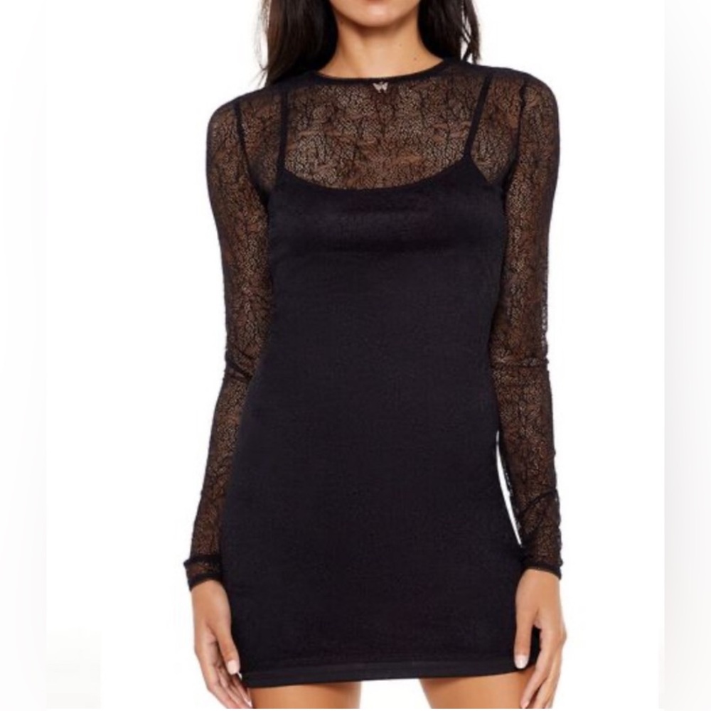 Forever 21 Black Lace Long Sleeved Layered Dress Size M BNWT